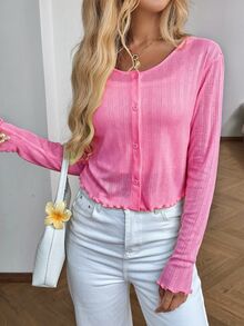 Easowa Women's Solid Color Round Neck Single-Breasted Fashion Casual Thin Jacket - Hot Pink - View 9
