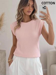 Easowa Women's Solid Color Casual Versatile Everyday Travel T-Shirt Everyday Dusty Pink Summer Travel - Pink - View 1