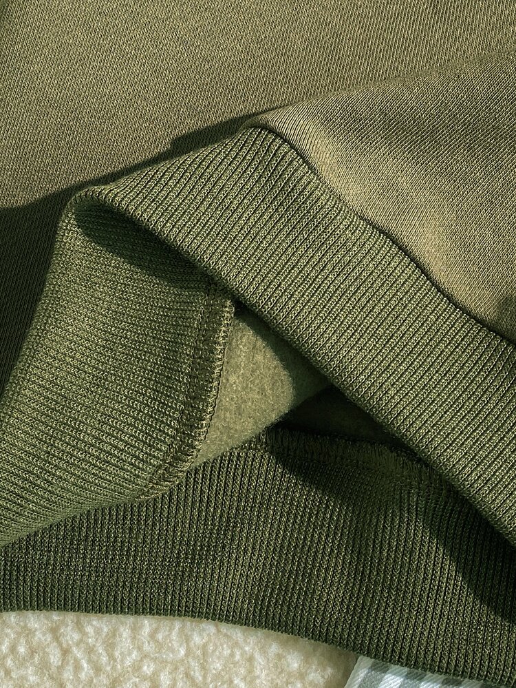 SHEIN French Style New Baby Boy 0-3 Years 2pcs Army Green Sweatshirt Set, Round Neck Warm Sweatshirt With Bear Pattern And Striped Long Pants, Suitable For Outdoor Play, School And Multiple Occasions - Army Green - View 7