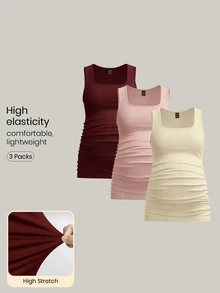 Modmama 3pcs Maternity Women's Slimming Solid Color Tank Tops, Casual Baggy Chic Simple, Perfect For Summer Formal Lounge Purple Cream Vacation - Multicolor - View 6