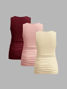 Modmama 3pcs Maternity Women's Slimming Solid Color Tank Tops, Casual Baggy Chic Simple, Perfect For Summer Formal Lounge Purple Cream Vacation - Multicolor - View 7