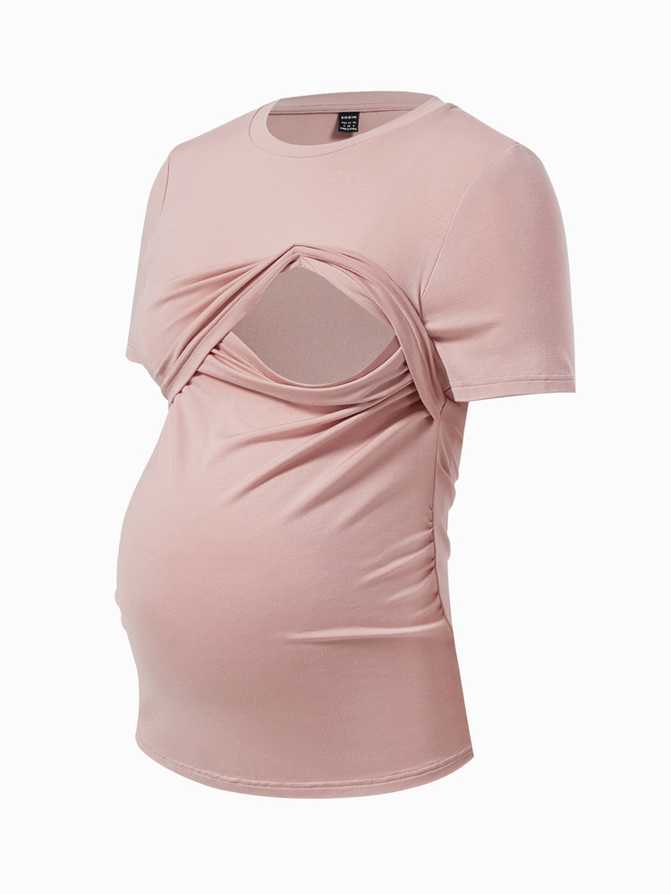 Modmama Camiseta De Lactancia unicolor Para Embarazadas - Rosa - Añade 10