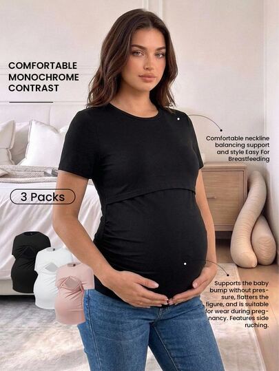 Modmama Maternity Solid Color Nursing T-Shirt
