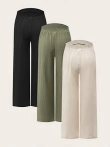 Modmama Maternity Casual Baggy Solid Color Straight Leg Pants Fall Women Photoshoot Black Sage Green White - Multicolor - View 17