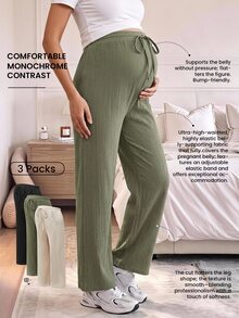 Modmama Maternity Casual Baggy Solid Color Straight Leg Pants Fall Women Photoshoot Black Sage Green White - Multicolor - View 2