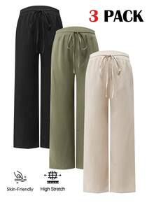 Modmama Maternity Casual Baggy Solid Color Straight Leg Pants Fall Women Photoshoot Black Sage Green White - Multicolor - View 16