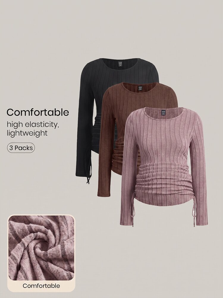 Modmama Maternity Casual Loose Fit Smart Versatile Solid Color Side Drawstring T-Shirt Winter Formal Homewear Home Photoshoot Black Brown Fuchsia Pink - Coffee Brown - View 2