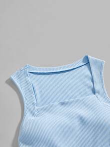 Modmama Maternity Casual Solid Color Ruched Fitted Tank Top, Summer - Blue and White - View 3