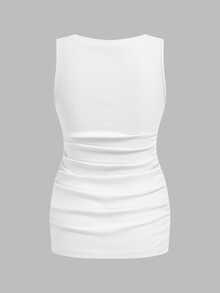 Modmama Maternity Casual Solid Color Ruched Fitted Tank Top, Summer - Blue and White - View 8