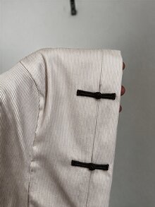 EastFlair Plus Size Women's Elegant Casual Corset Black And White Blouse Frog Buttons Stand-Collar Details Qipao Dinner Office Fall - Apricot - View 9