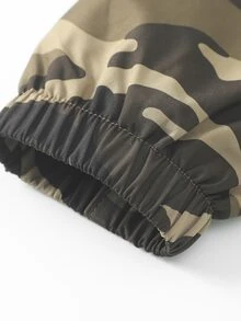 Manfinity Roughcore Men's Camouflage Hooded Jacket, Loose Fit Zipper Pocket Jacket, Suitable For Daily Commute And Weekend Leisure Outings - Army Green - View 5