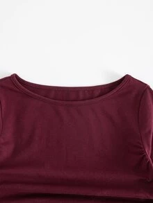 SHEIN Tween Girl Fitted Casual Kids Crew Neck Ruffle Flare Sleeve Long T-Shirt Top Red Crop - Red - View 5