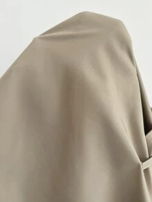 SHEIN PETITE معطف ترنش كاجوال للنساء بلون سادة وأكمام طويلة وأزرار أمامية مفردة - كاكي - مشاهدة 10