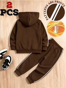 Young Boys Letter Embroidery Colorblock Zip Up Hoodie And Sweatpants 2 Pieces Sporty Outfit Set Birthday Beach Autumn White - Multicolor - View 2