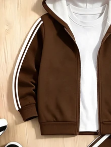 Young Boys Letter Embroidery Colorblock Zip Up Hoodie And Sweatpants 2 Pieces Sporty Outfit Set Birthday Beach Autumn White - Multicolor - View 5