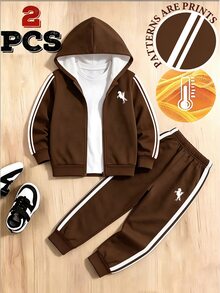 Young Boys Letter Embroidery Colorblock Zip Up Hoodie And Sweatpants 2 Pieces Sporty Outfit Set Birthday Beach Autumn White - Multicolor - View 3