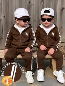 Young Boys Letter Embroidery Colorblock Zip Up Hoodie And Sweatpants 2 Pieces Sporty Outfit Set Birthday Beach Autumn White - Multicolor - View 1