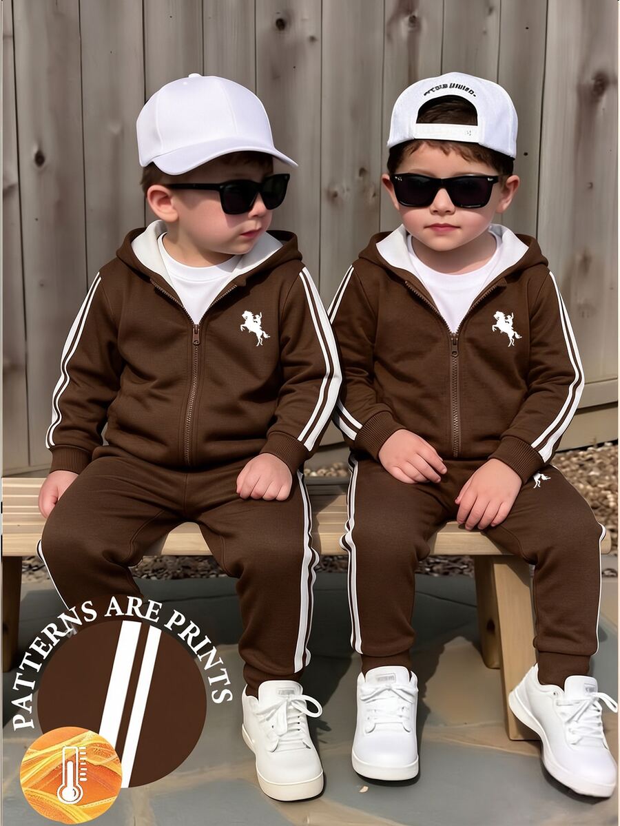 Young Boys Letter Embroidery Colorblock Zip Up Hoodie And Sweatpants 2 Pieces Sporty Outfit Set Birthday Beach Autumn White - Multicolor - View 1