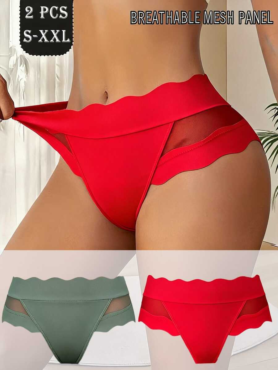 SHEIN 2件組女款網布拼接三角內褲 - 彩色 - 查看 1