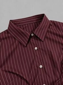 IslaSuriya Women's Fine Striped Pattern Long Sleeve Collared Button-Up Shirt, Autumn/Winter - Burgundy - View 3