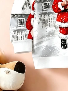 Baby Boy 2pcs/Set Christmas Sweatshirt Outfit, Silver Colorblock Santa Claus Print, Long Sleeve Crew Neck, Autumn/Winter Holiday Party Family Matching - Multicolor - View 5