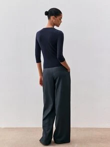 ATUI Studio 秋季休閒商務萬聖節外出女款圓領七分袖收腰簡約極簡百搭休閒羊毛T恤海軍藍 - 藏蓝色 - 查看 3