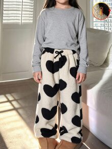SHEIN Elladie kids بناطيل رياضية ثقيلة طفلة صغيرة - لون مشمشي - مشاهدة 4