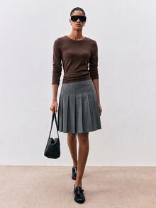 ATUI Studio Women's Minimalist Korean Style Pleated Skirt, Preppy - Dark Grey - View 2