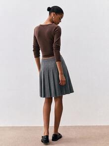 ATUI Studio Women's Minimalist Korean Style Pleated Skirt, Preppy - Dark Grey - View 3