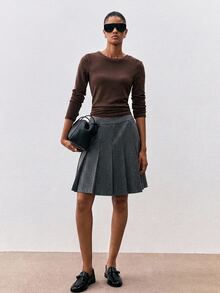 ATUI Studio Women's Minimalist Korean Style Pleated Skirt, Preppy - Dark Grey - View 5