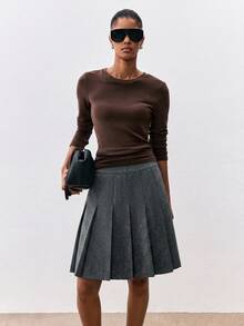 ATUI Studio Women's Minimalist Korean Style Pleated Skirt, Preppy - Dark Grey - View 6