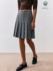 ATUI Studio Women's Minimalist Korean Style Pleated Skirt, Preppy - Dark Grey - View 4