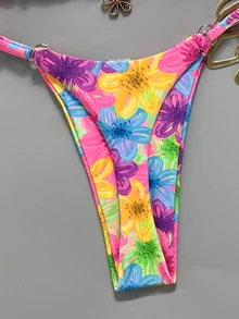 SHEIN Swim 女款棕色與藍色波點掛脖綁帶兩件式比基尼泳衣套裝 - 彩色 - 查看 5