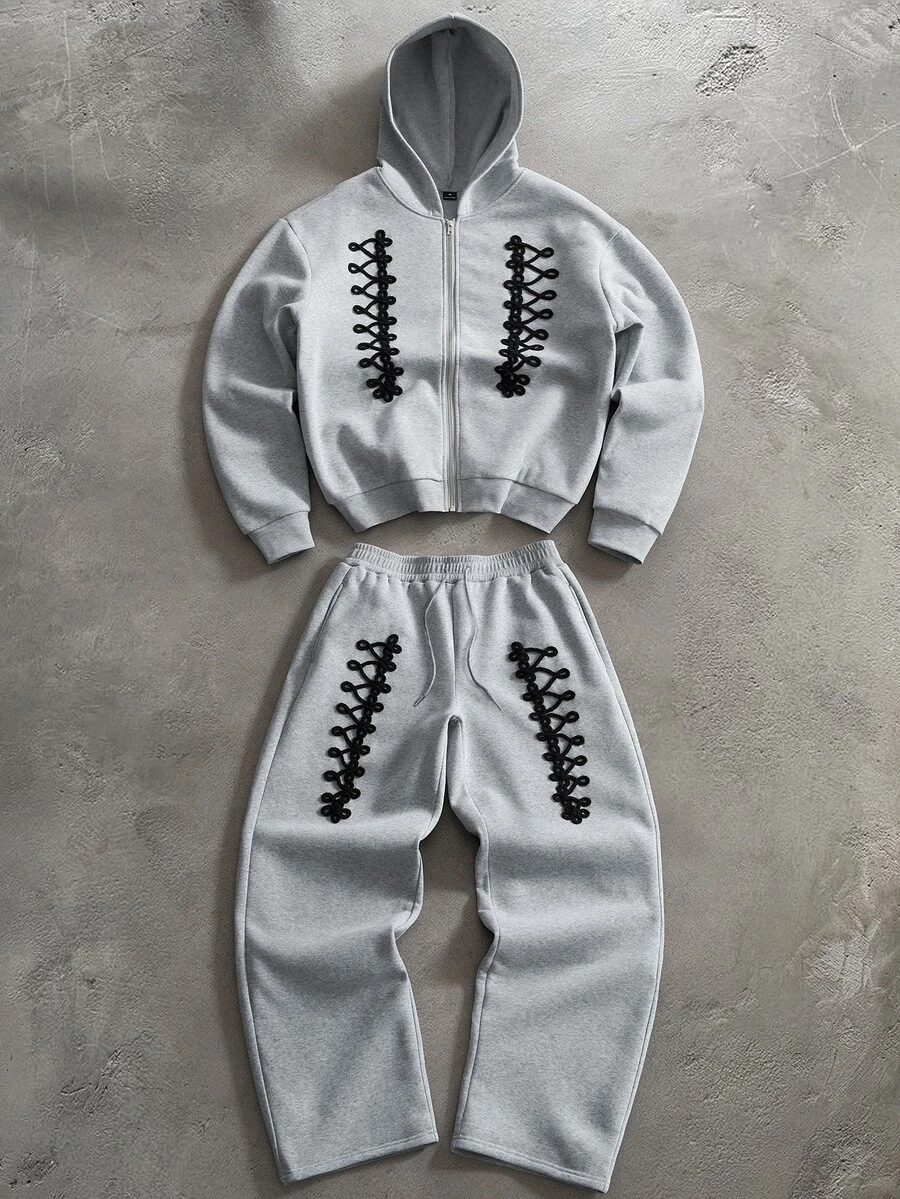 Manfinity Hypemode Men's Zip-Up Hooded Sweatshirt And Sweatpants Casual Set - Grey - View 1
