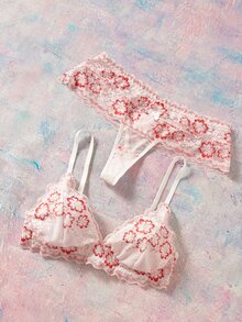 Elorette 2pcs White Colorblock Christmas Triangle Cup High Waist Lace Patchwork Romantic Elegant Women's Lingerie Set - White - View 5