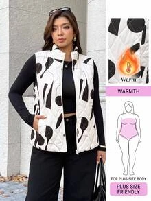 Easura Fashion Casual Vacation French Vintage Elegant Commute Stand Collar Printed Vest Padded Coat Winter - Apricot - View 8