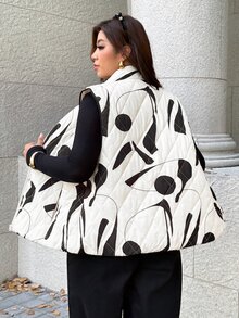 Easura Fashion Casual Vacation French Vintage Elegant Commute Stand Collar Printed Vest Padded Coat Winter - Apricot - View 2