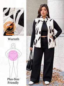 Easura Fashion Casual Vacation French Vintage Elegant Commute Stand Collar Printed Vest Padded Coat Winter - Apricot - View 3