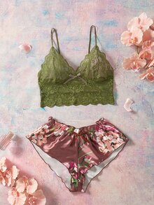 Elorette Women's Sweet Lace Camisole And Bow Decor Triangle Panty Lingerie Set - Multicolor - View 5