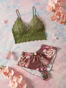 Elorette Women's Sweet Lace Camisole And Bow Decor Triangle Panty Lingerie Set - Multicolor - View 1