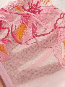 Elorette Women's Floral Embroidered Fashionable Comfortable Lingerie Set - Pink - View 5