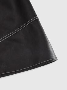 ROMWE Y2K Sexy Hot Girl Contrast Stitching Versatile Women's PU Mini Skirt Plus Size - Black - View 4