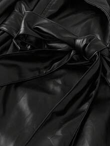 Grovea Plus Size Fashionable Loose Casual PU Leather Windbreaker, Autumn Fall - Black - View 3