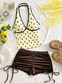 Soleia Women's Polka Dot Print Backless Halter Top And Shorts 2 Pieces Set - Multicolor - View 1