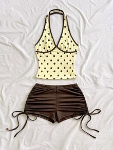 Soleia Women's Polka Dot Print Backless Halter Top And Shorts 2 Pieces Set - Multicolor - View 3