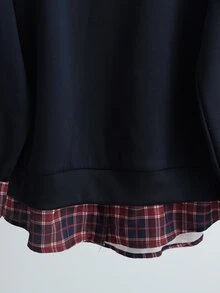 Franclia 复古休闲秋冬格子拼接二合一POLO衫，宽松显瘦藏蓝色冬季女装加厚卫衣，圣诞节套头衫，感恩节女式卫衣，冬季女式卫衣，女式卫衣 - 藏蓝色 - 查看 5