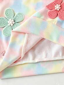 Girls' Loose Cute 3D Floral Print Sweatshirt, Blue And Yellow Pink White Crew Neck Long Sleeve Pullover Top School Fall - Multicolor - View 6