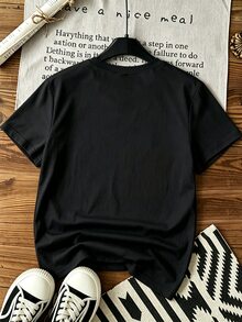 Selamara 女士休闲花卉印花修身短袖 T 恤图案 T 恤女式上衣 - 黑色 - 查看 2