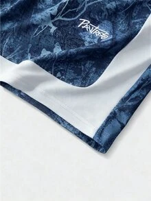 Manfinity Roghcode 男士美式街頭風運動復古叢林迷彩拼接運動服套裝，短袖圓領T恤與短褲兩件套，針織套裝，健身房適用 - 藍色 - 查看 8