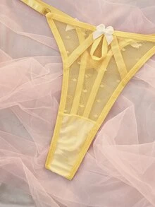 SHEIN AllurMyst 女款性感水鑽裝飾內衣胸罩內褲套裝 - 黃色 - 查看 5